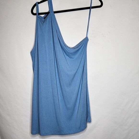 5X 28W Torrid Blue Ribbed One Shoulder Cut Out Cami Tank Stretch Soft Baby Layer - Picture 2 of 8